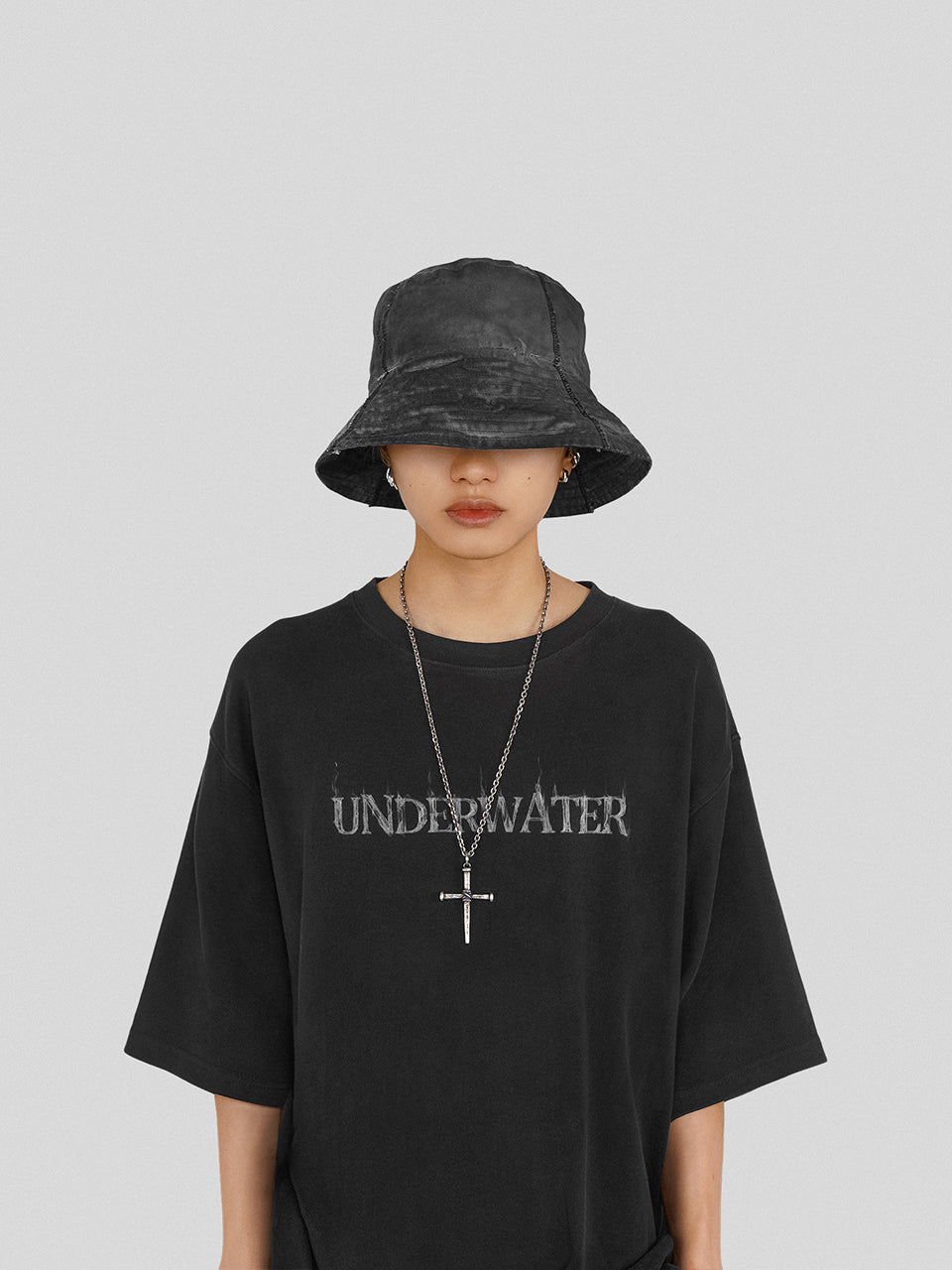 UNDERWATER Wash Aged Logo Embroidered Deconstructed Bucket Hat