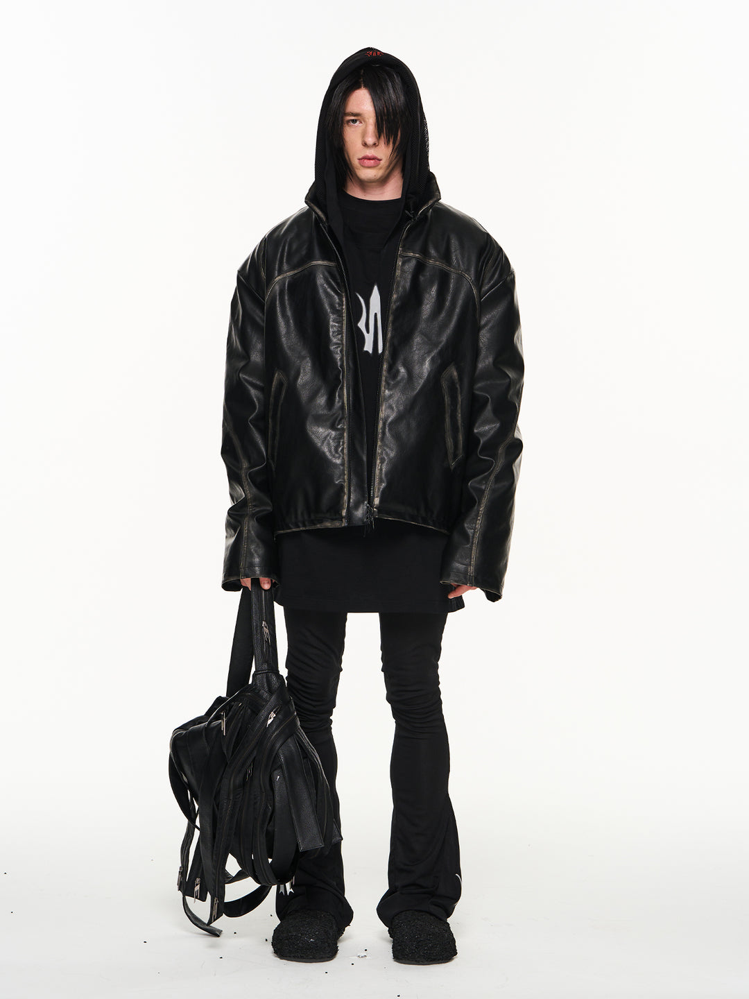 BLIND NO PLAN Distressed Stitching Leather Jacket