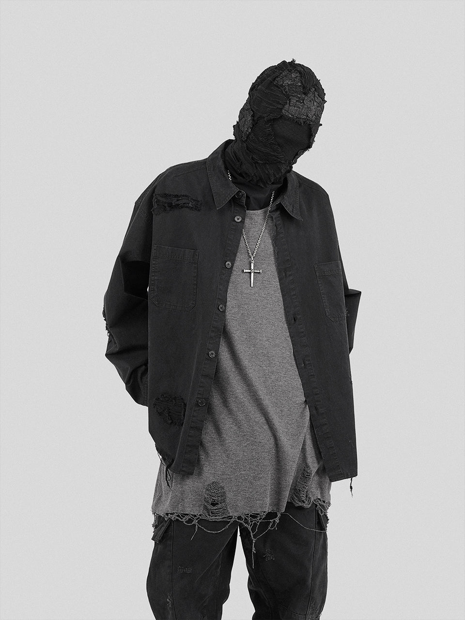 UNDERWATER Sand Washed Destroyed Needle Embroidery Shirt Jacket