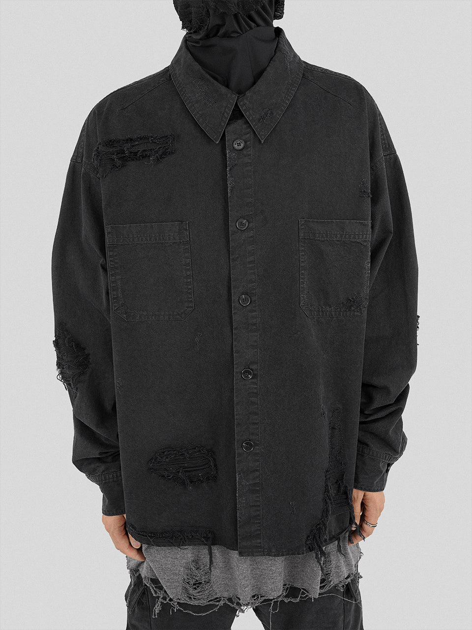 UNDERWATER Sand Washed Destroyed Needle Embroidery Shirt Jacket