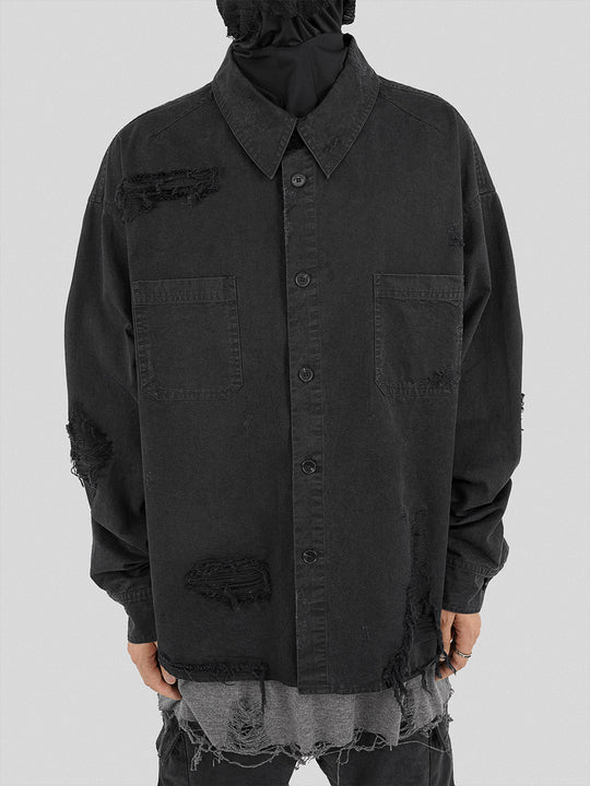 UNDERWATER Sand Washed Destroyed Needle Embroidery Shirt Jacket
