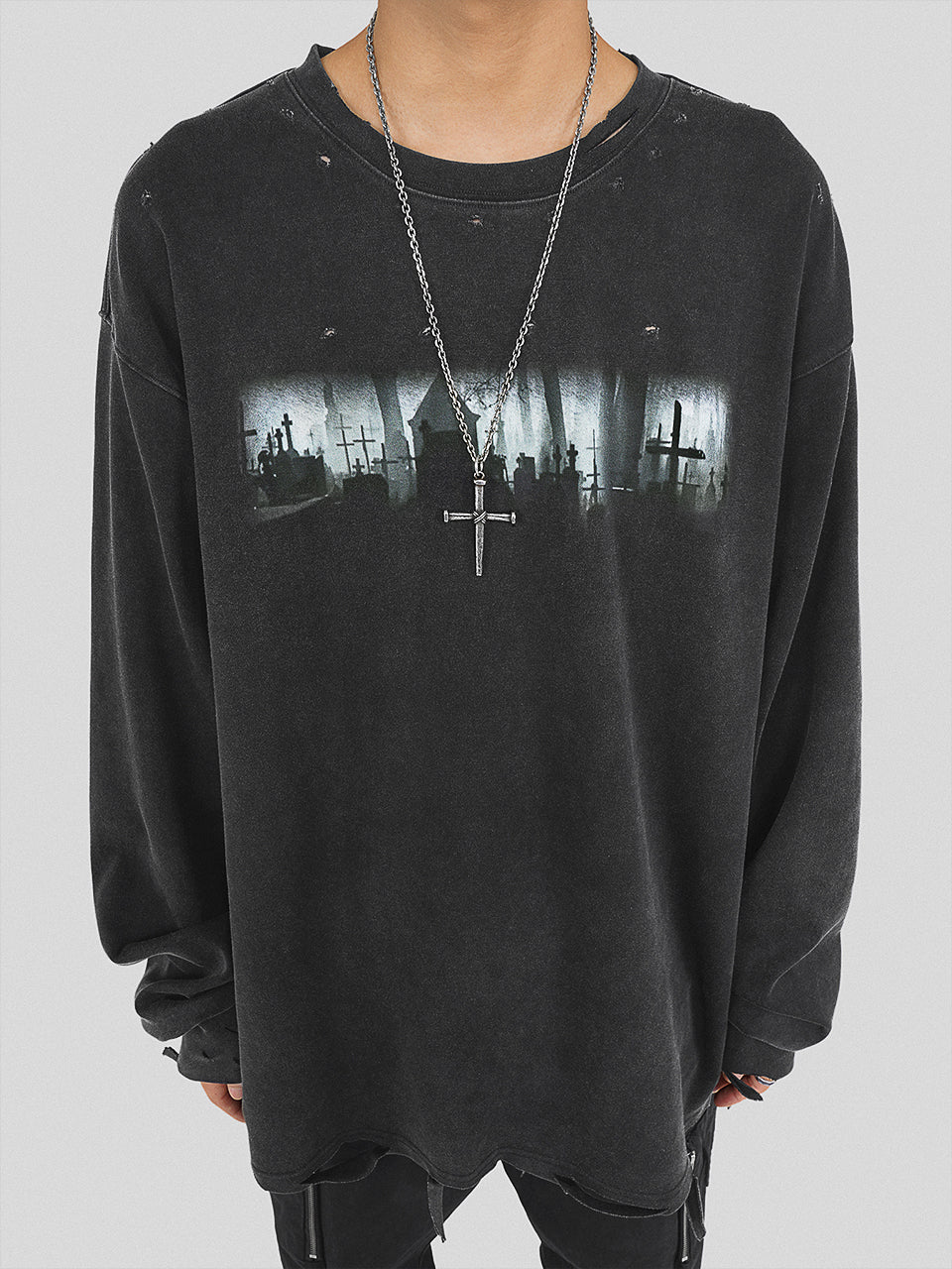 UNDERWATER Cemetery Printed Long Sleeve Tee