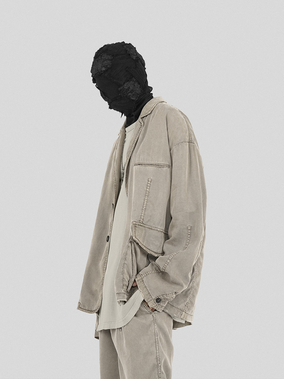 UNDERWATER Distressed 3D Cut Patch Pocket Suit Jacket