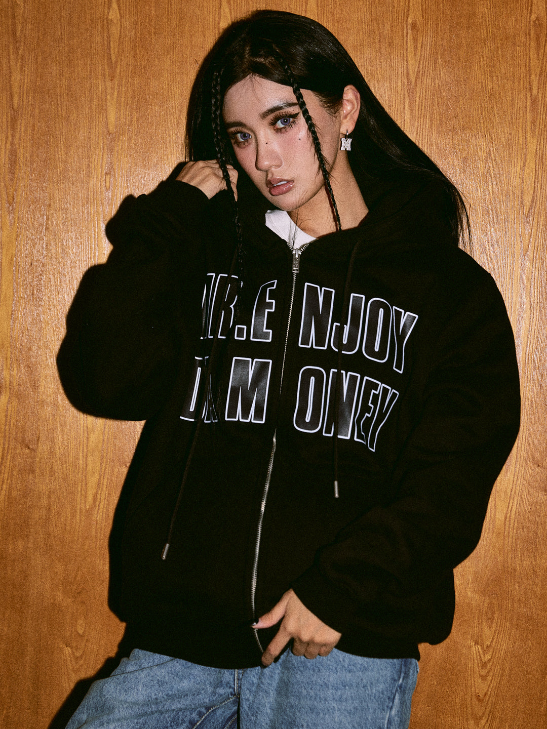 MEDM Letters Printed Logo Zipper Hoodie | Face 3 Face