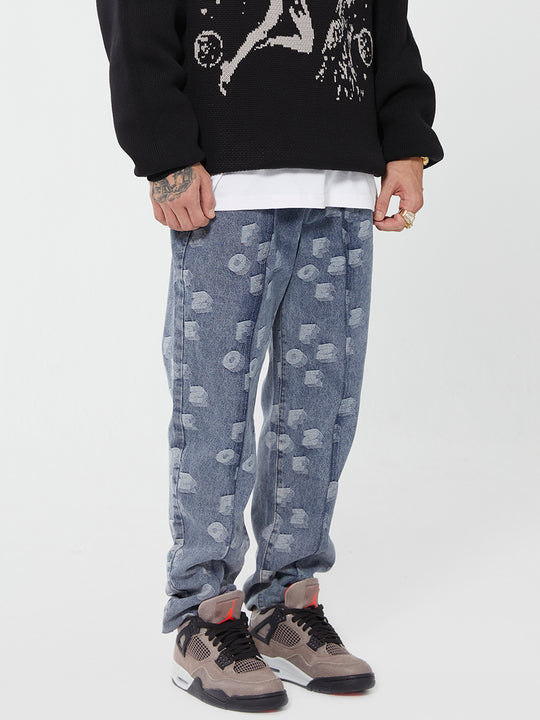 F2CE LOGO Full Of Printed Embroidered Letters Jacquard Denim Jeans Pants | Face 3 Face