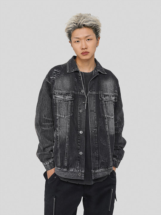 UNDERWATER Sand Wash Cut Destroyed Denim Jacket