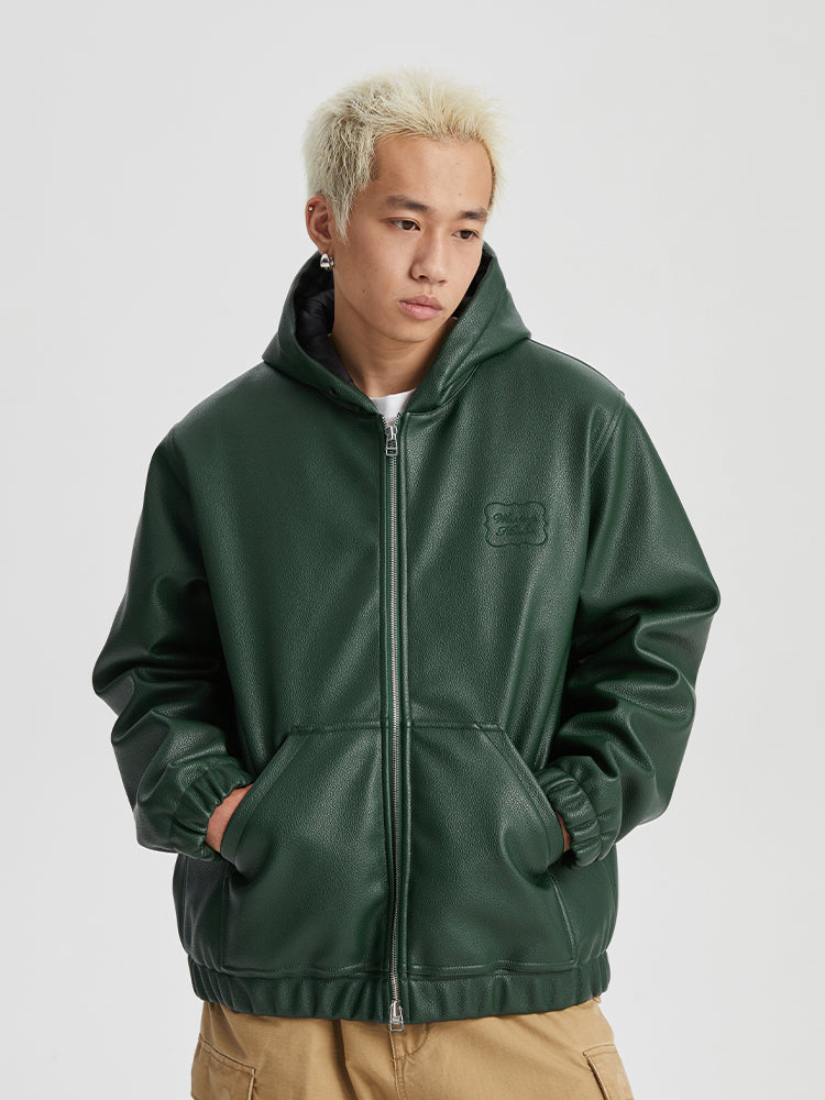 Wassup House Leather Quilted Zipper Hoodie Jacket