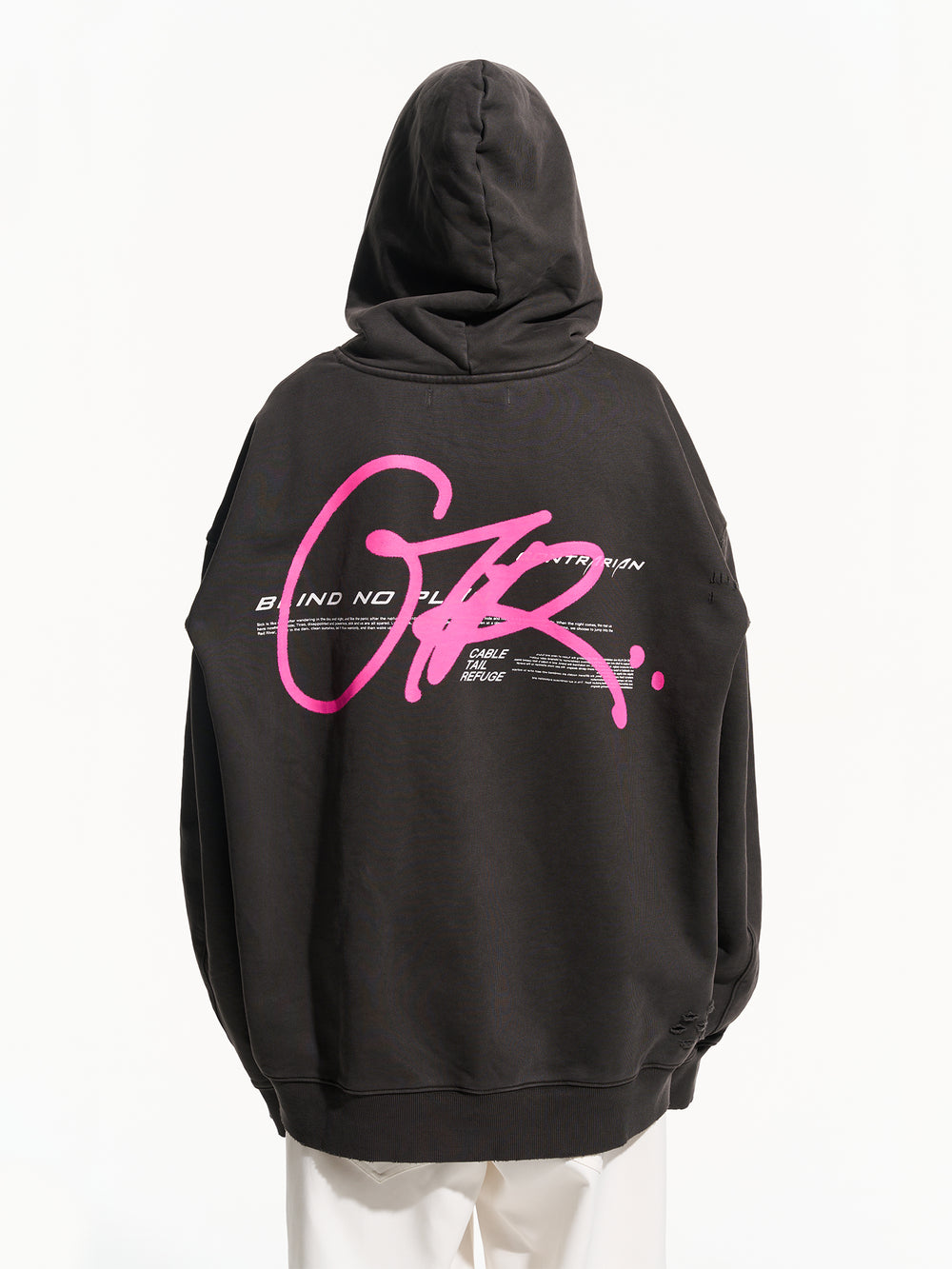 BLIND NO PLAN Washed Big Printed Letters Hoodie