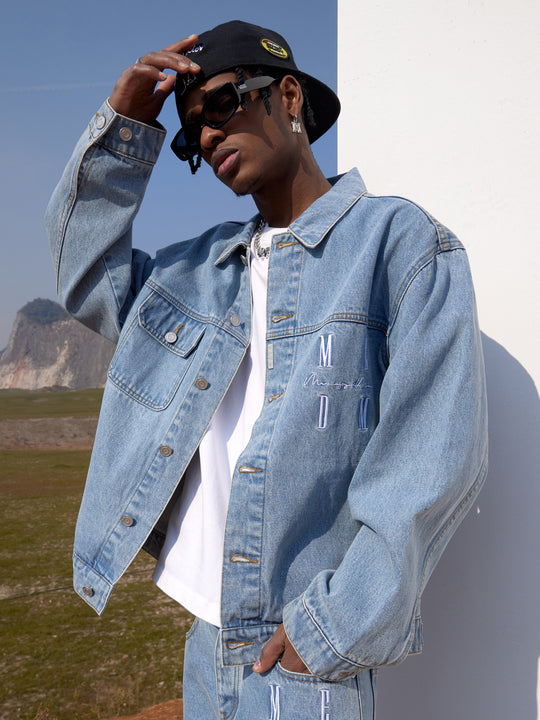 MEDM Logo Embroidered Denim Jacket | Face 3 Face