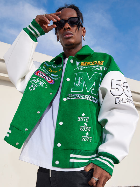 MEDM Record Holder Anniversary Embroidered Varsity Jacket | Face 3 Face