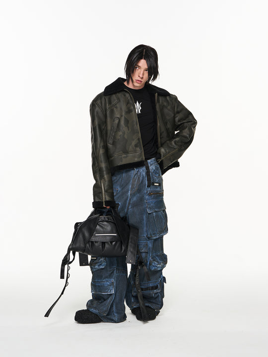 BLIND NO PLAN Camouflage Lambswool Short Jacket