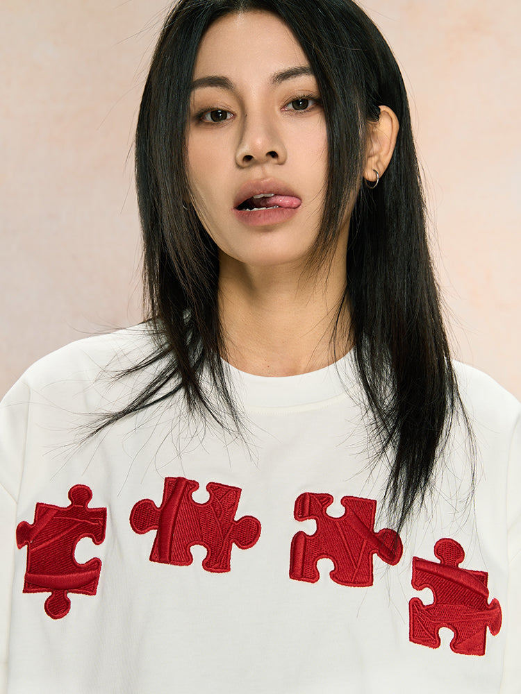 YADcrew Jigsaw 3D Texture Embroidery Tee