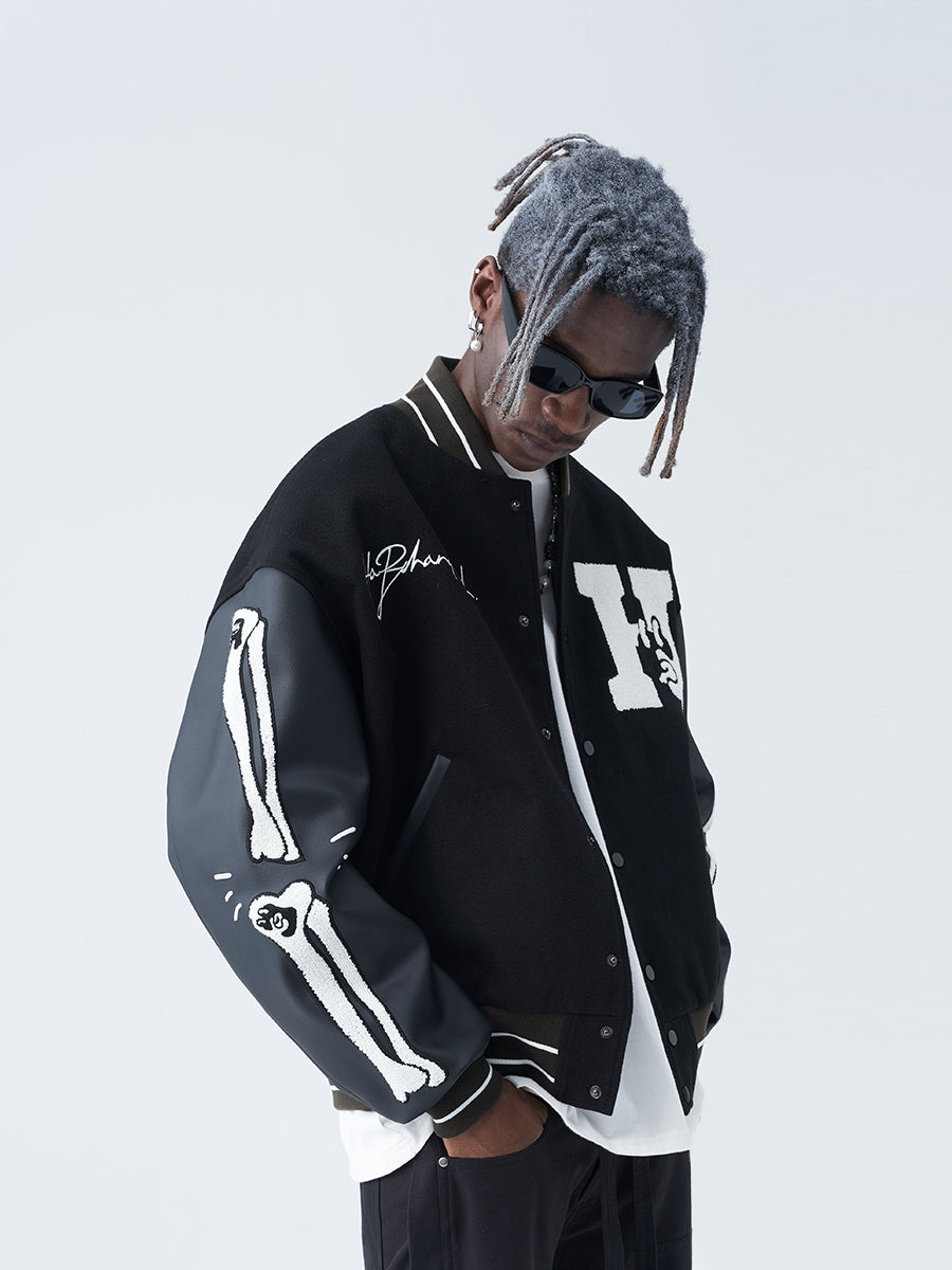 Harsh and Cruel Skeleton Bones Varsity Jacket | Face 3 Face