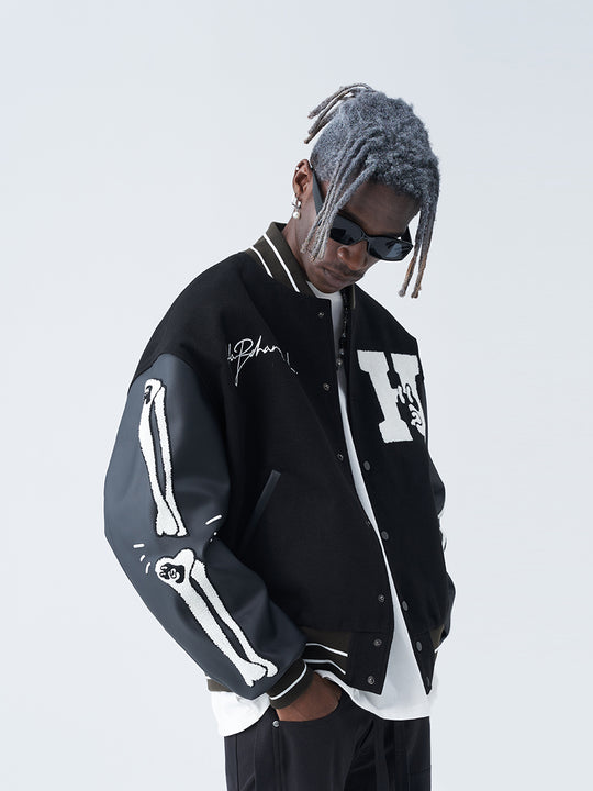 Harsh and Cruel Skeleton Bones Varsity Jacket | Face 3 Face