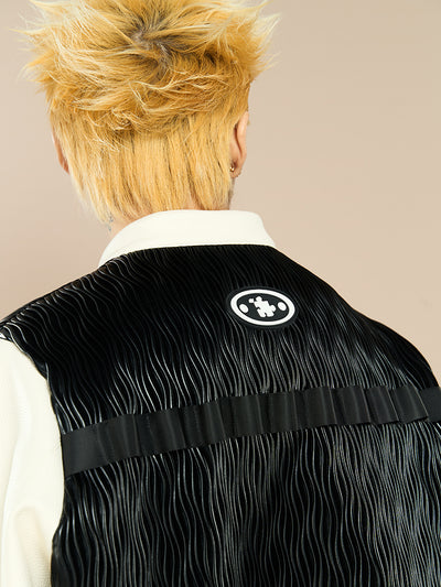 YADcrew Water Wave Pattern Leather Jacket