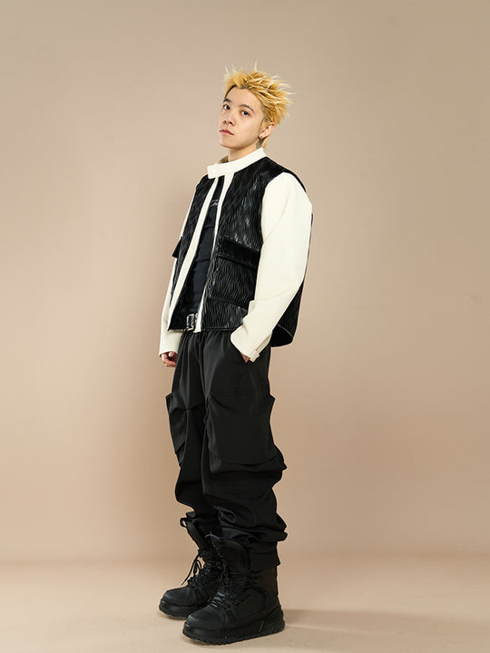 YADcrew Water Wave Pattern Leather Jacket