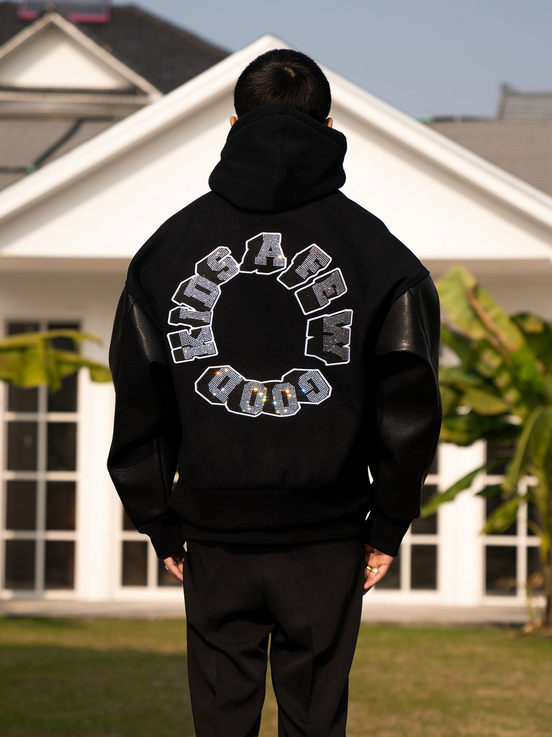 Winter jacket | Rhinestone Logo Varsity Jacket | Face 3 Face