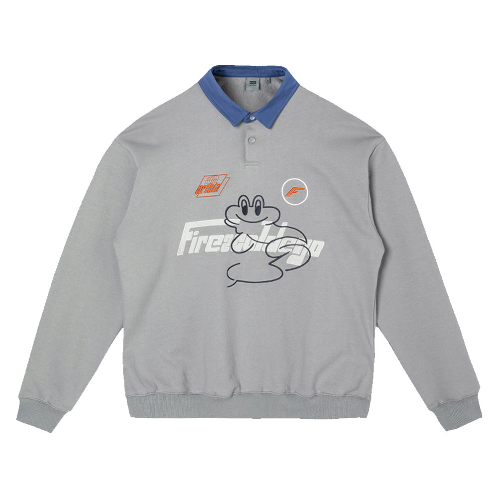 F2CE Fire 2 Cold Ego LOGO Vintage Print Polo Sweatshirts
