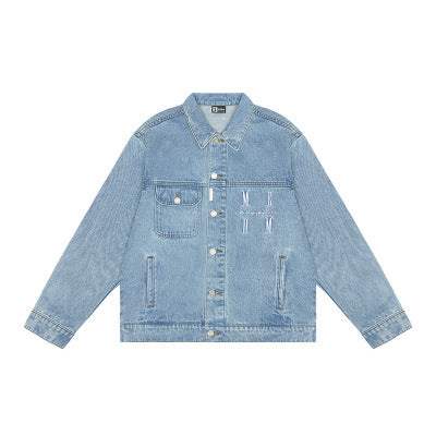 MEDM Logo Embroidered Denim Jacket | Face 3 Face