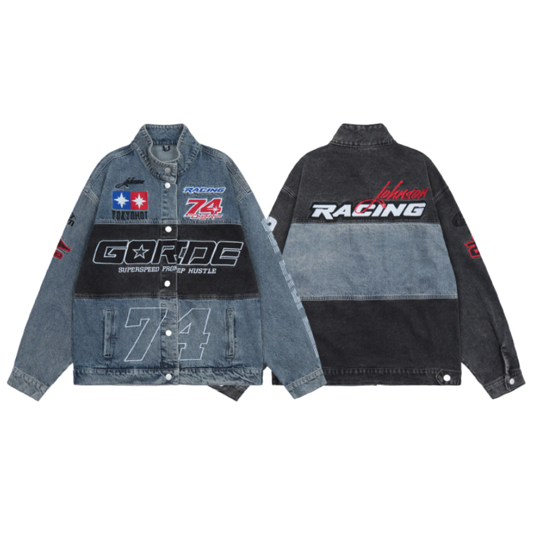 F3F Select Embroidered Motorcycle Racing Denim Jacket