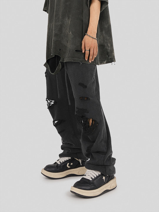 UNDERWATER Destroyed Messy Needle Embroidery Sweatpants