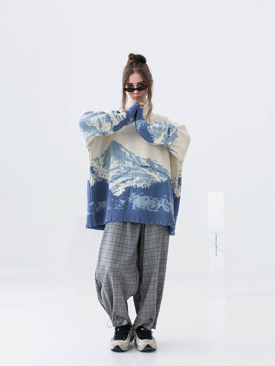 Harsh and Cruel Snow Mountain Destruction Knit Sweater | Face 3 Face