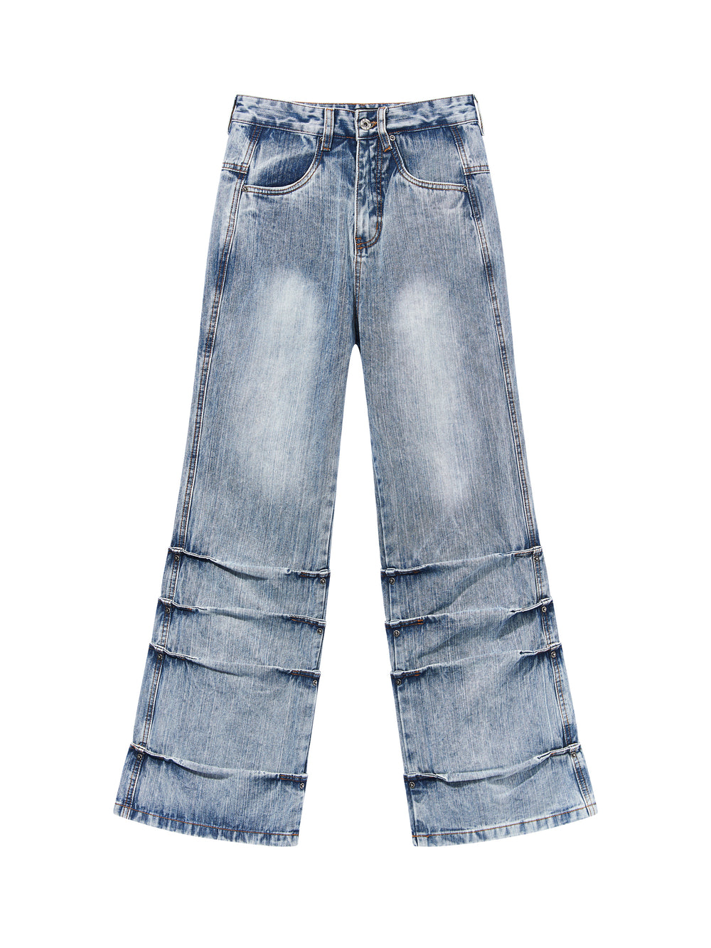 BLIND NO PLAN Washed Bamboo Pinch Pleat Denim Jeans