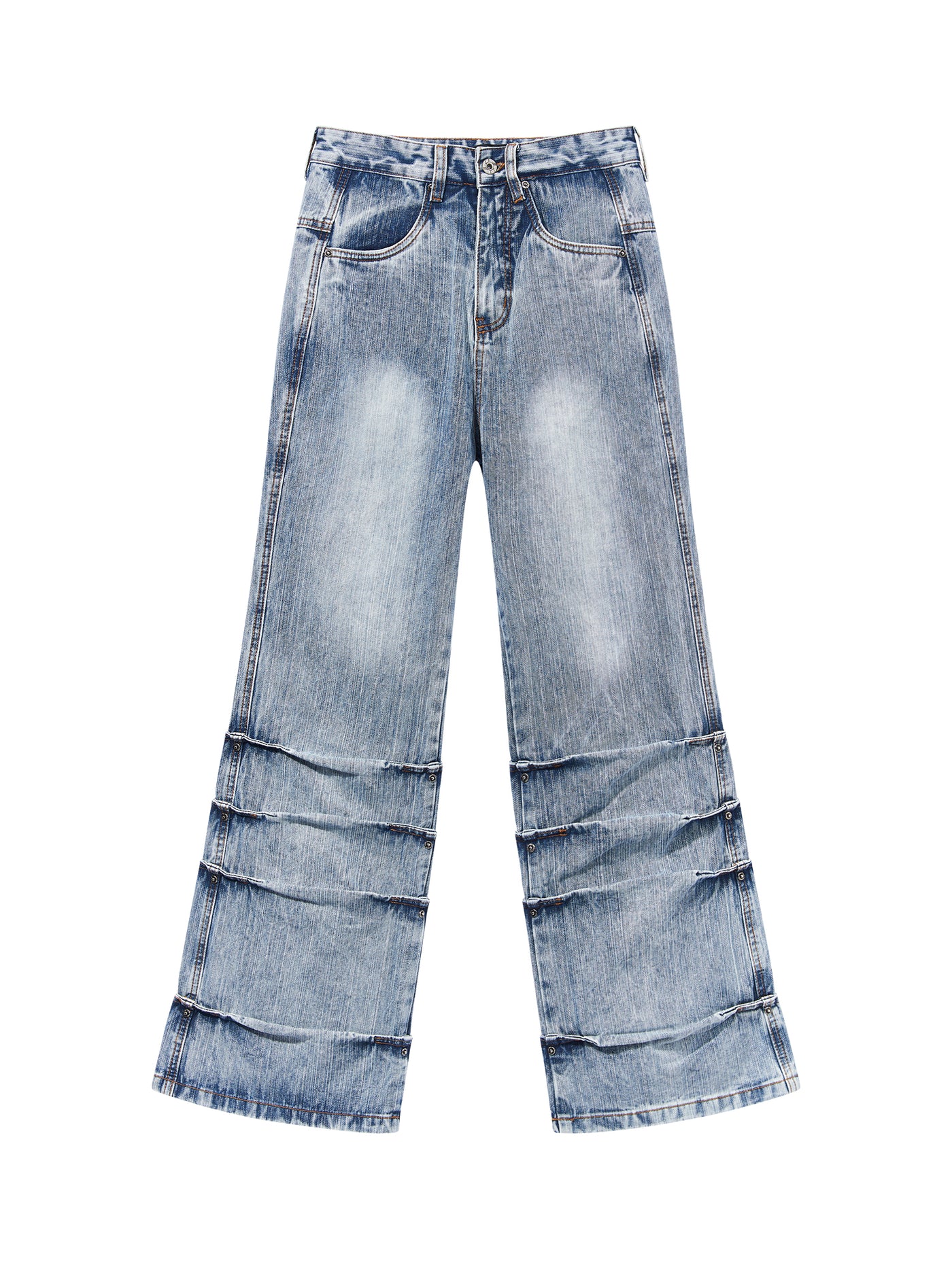 BLIND NO PLAN Washed Bamboo Pinch Pleat Denim Jeans