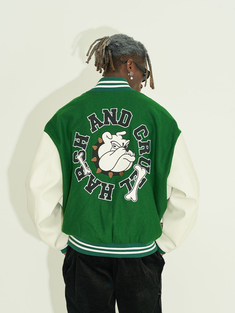 Harsh and Cruel Circular Ring LOGO Bulldog Varsity Jacket | Face 3 Face