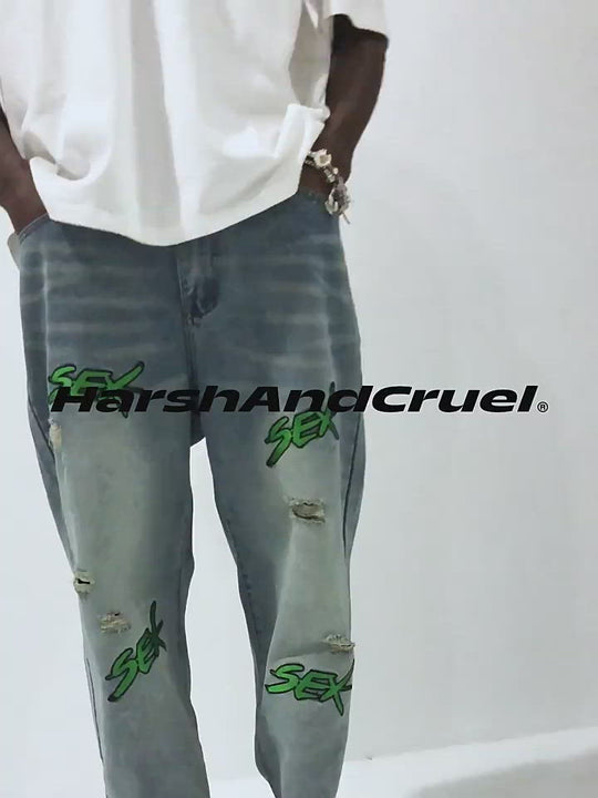 Harsh and Cruel Distressed Embroidered Loose Denim