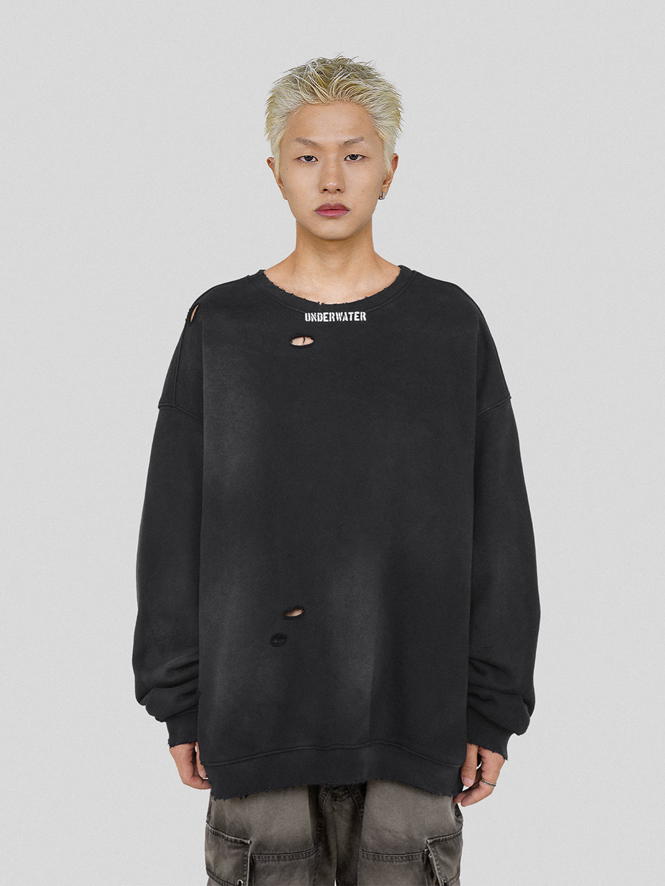 UNDERWATER Mottled Aged Logo Print Sweatshirt