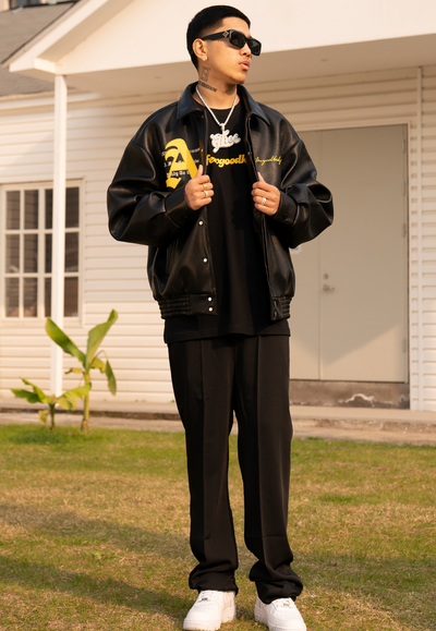 Yellow/Black A Few Good Kids Bomber Leather Jacket - Jackets Masters