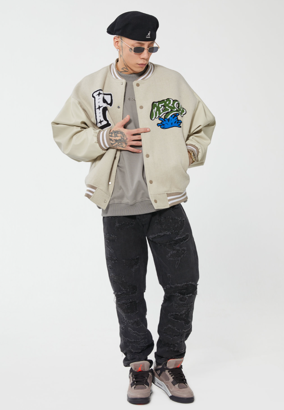 F2CE Mercy LOGO Dice Embroidered Woolen Varsity Jacket | Face 3 Face