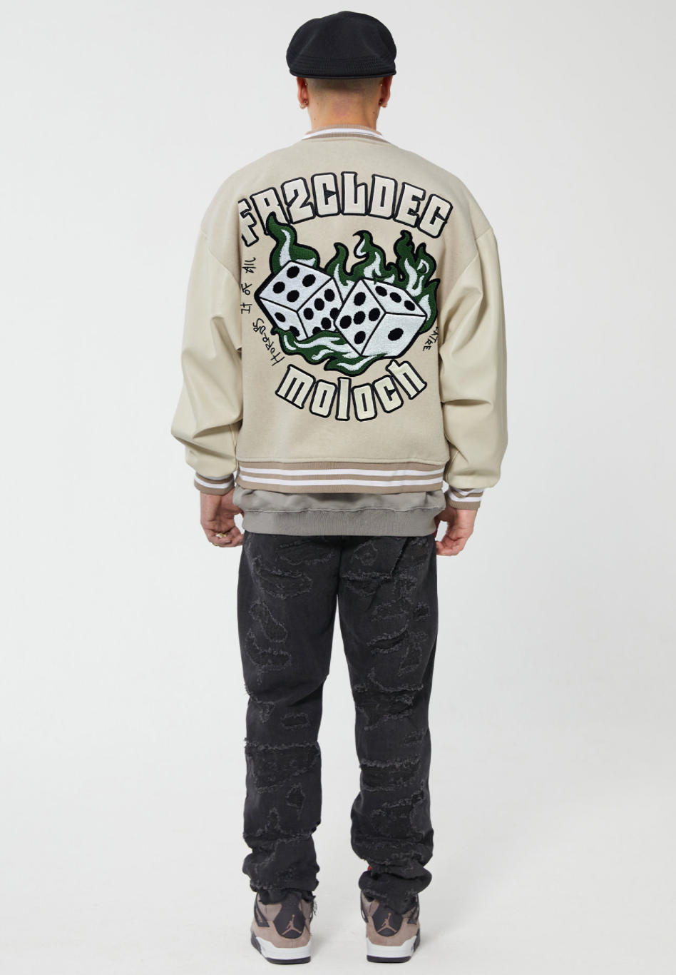 F2CE Mercy LOGO Dice Embroidered Woolen Varsity Jacket | Face 3 Face