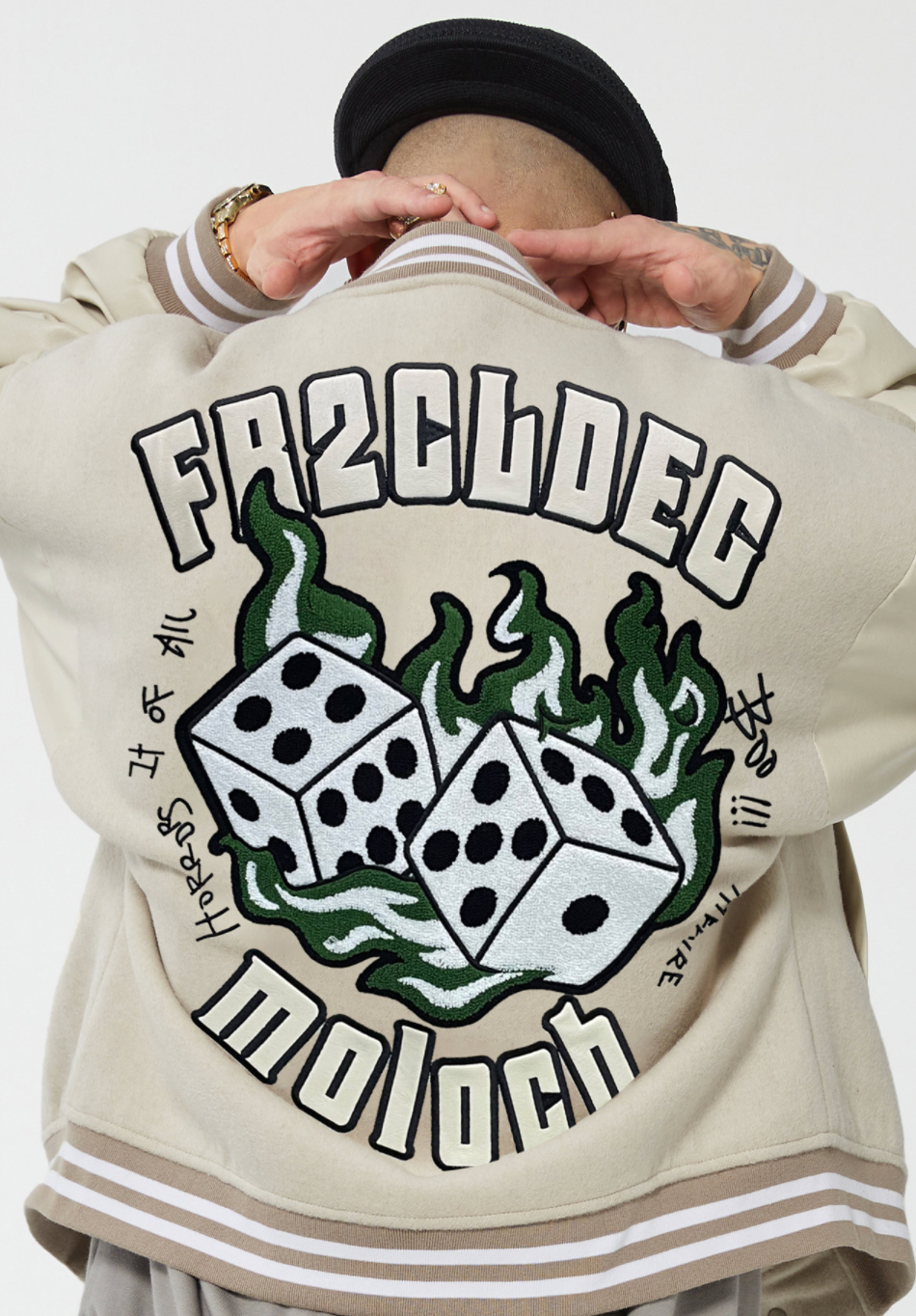 F2CE Mercy LOGO Dice Embroidered Woolen Varsity Jacket | Face 3 Face