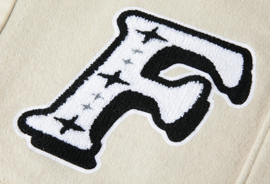 F2CE Mercy LOGO Dice Embroidered Woolen Varsity Jacket | Face 3 Face