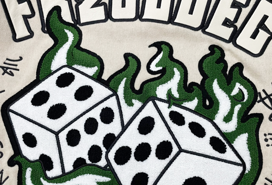 F2CE Mercy LOGO Dice Embroidered Woolen Varsity Jacket | Face 3 Face