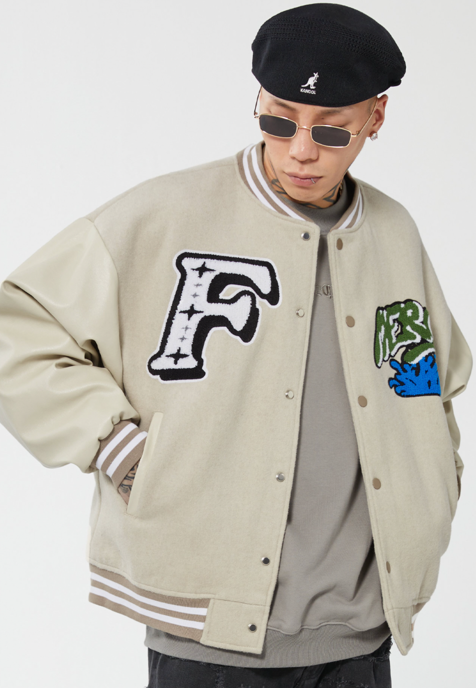 F2CE Mercy LOGO Dice Embroidered Woolen Varsity Jacket | Face 3 Face
