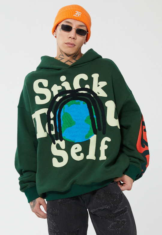 F2CE Foam Printing Embroidery Loose Pullover Hoodie | Face 3 Face