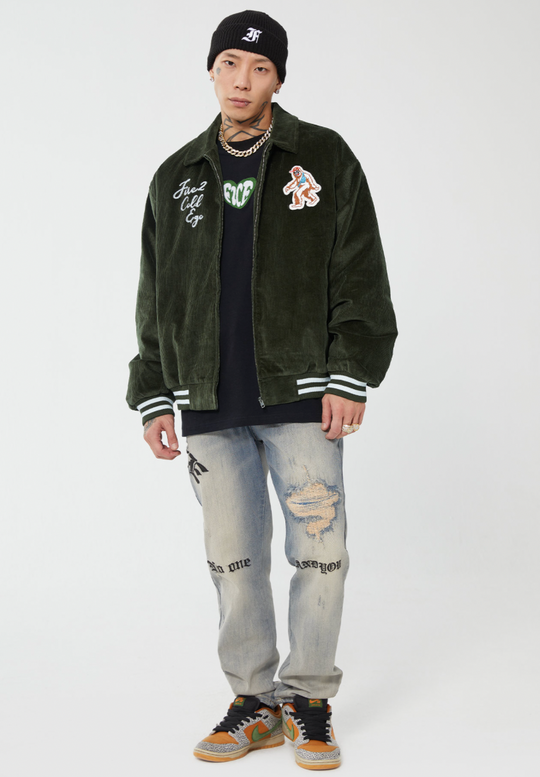 F2CE Destruction Embroidered LOGO Straight Denim Jeans Pants | Face 3 Face