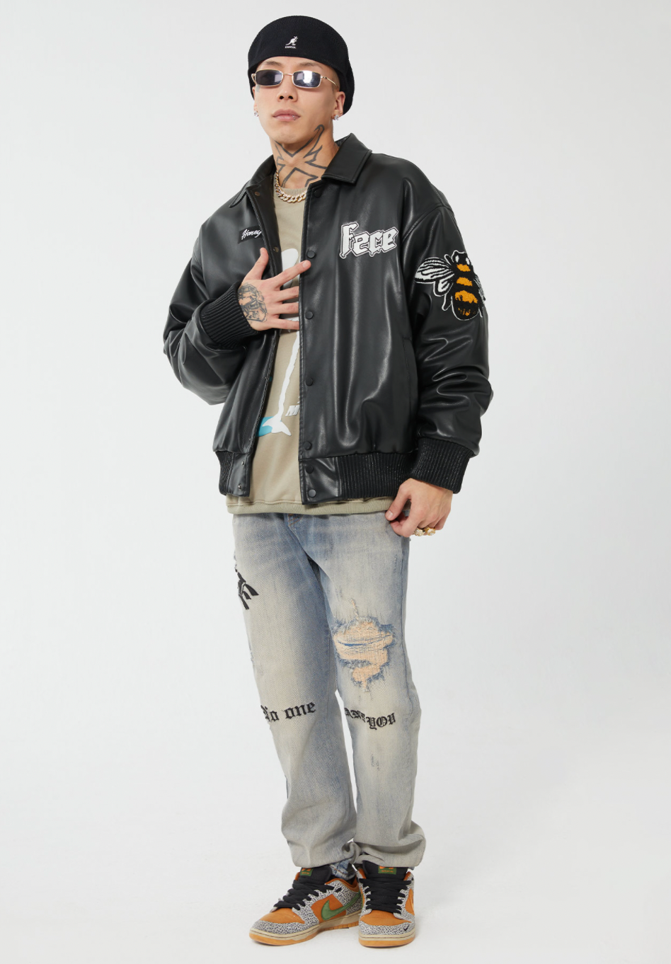 F2CE Destruction Embroidered LOGO Straight Denim Jeans Pants | Face 3 Face