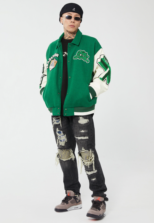 F2CE Fire 2 Cold Ego Embroidered Wool Varsity Jacket | Face 3 Face