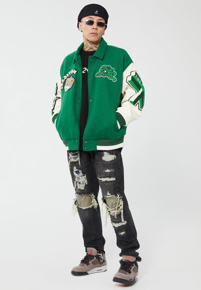 F2CE Fire 2 Cold Ego Embroidered Wool Varsity Jacket