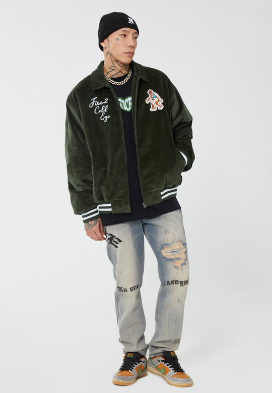 F2CE Embroidered Corduroy Varsity Jacket | Face 3 Face