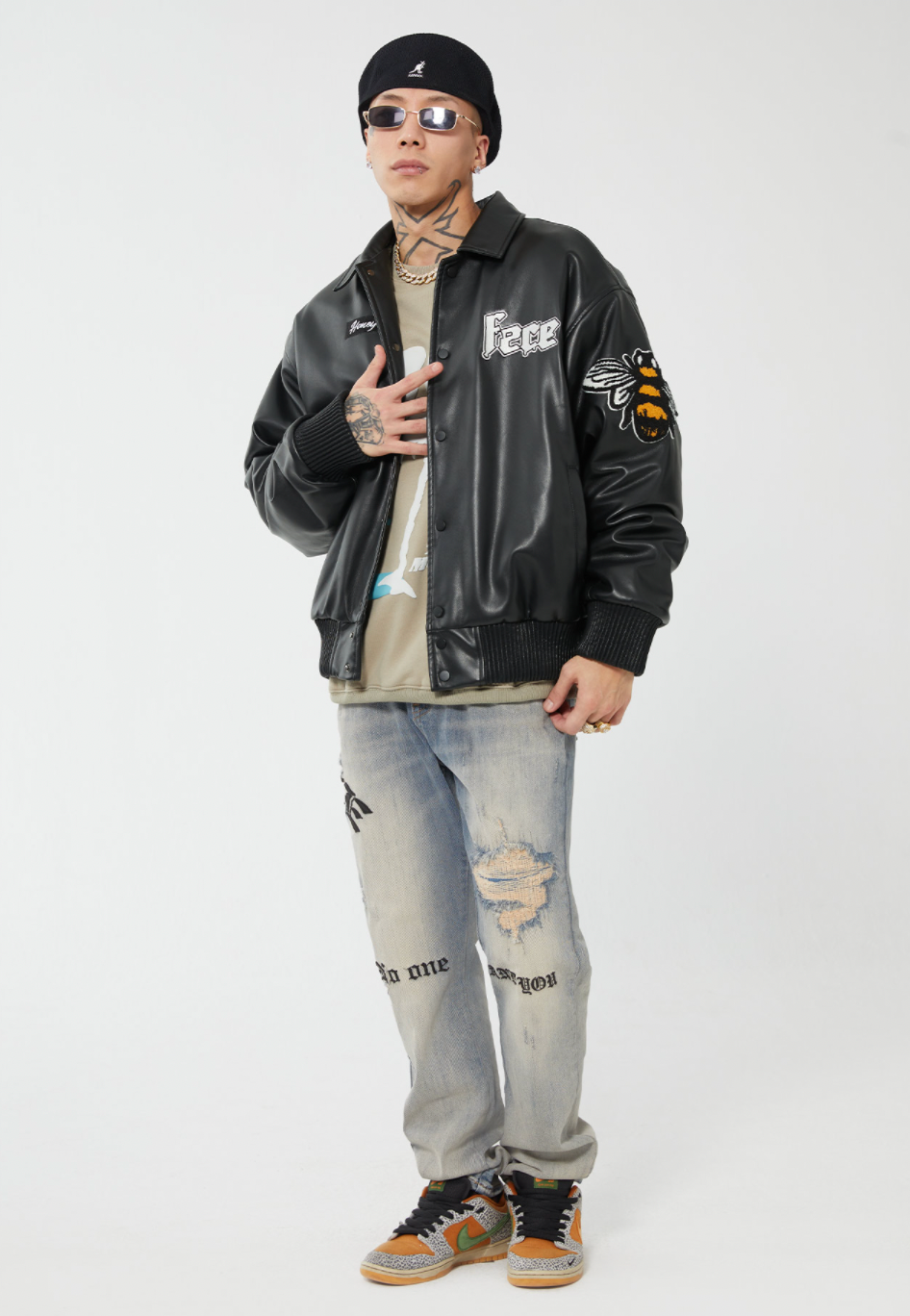 F2CE Leather Embroidery LOGO Varsity Jacket | Face 3 Face