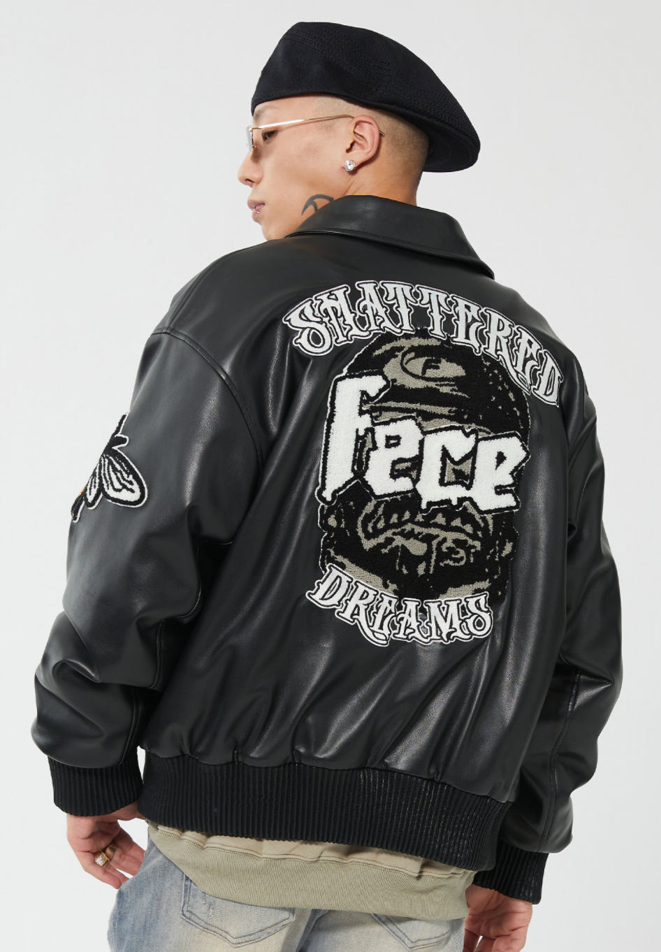 F2CE Leather Embroidery LOGO Varsity Jacket | Face 3 Face