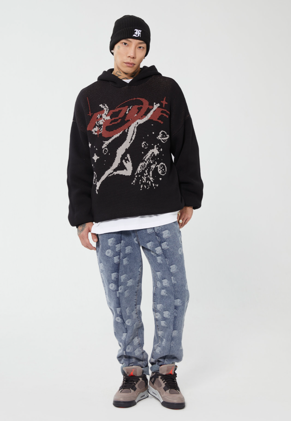 F2CE LOGO Full Of Printed Embroidered Letters Jacquard Denim Jeans Pants | Face 3 Face