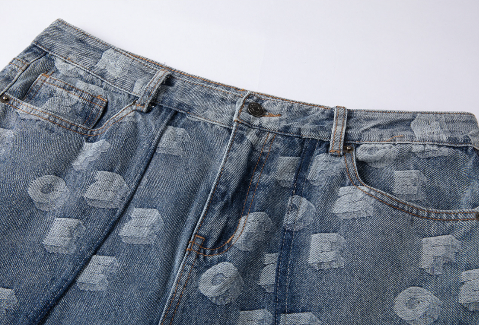 F2CE LOGO Full Of Printed Embroidered Letters Jacquard Denim Jeans Pants | Face 3 Face