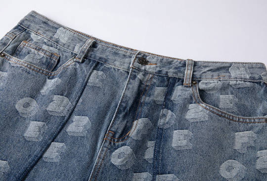 F2CE LOGO Full Of Printed Embroidered Letters Jacquard Denim Jeans Pants | Face 3 Face