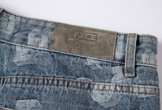 F2CE LOGO Full Of Printed Embroidered Letters Jacquard Denim Jeans Pants | Face 3 Face